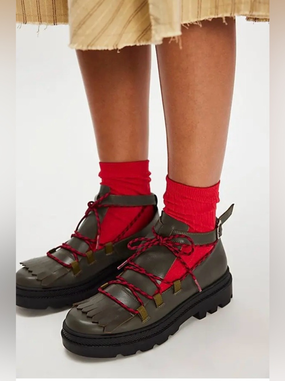 Free People/ NAGUISA Trail Mix Leather Boots. Olive Color Size 10